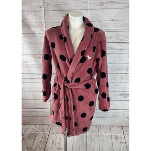 Pink Victoria's Secret Polka Dot Bathrobe Size XS Polyester Fleece Tie Close